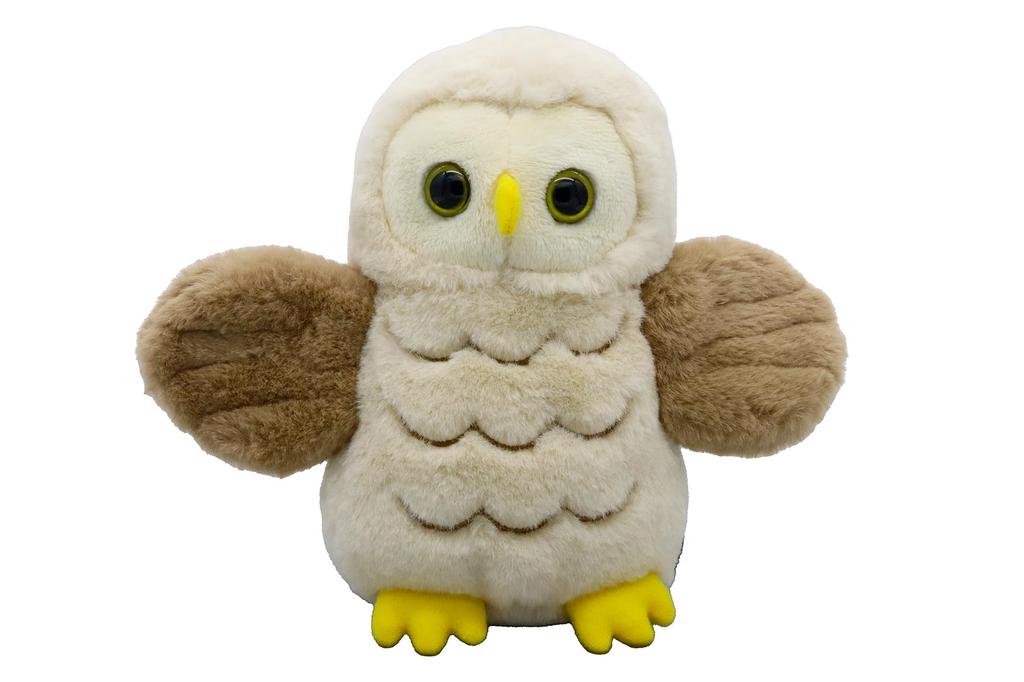 Take Off Flapping Owl S - Adorable owl plush toy with wings spread and flapping, beige [with music box]