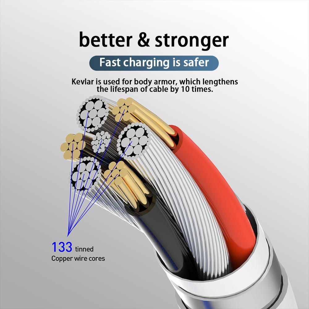 3A LED magnetinis USB kabelis Greitas iPhone įkrovimas C tipo kabelis Magnetinis įkroviklis duomenų įkrovimas Micro USB kabelis Mobiliojo telefono laidas USB laidas