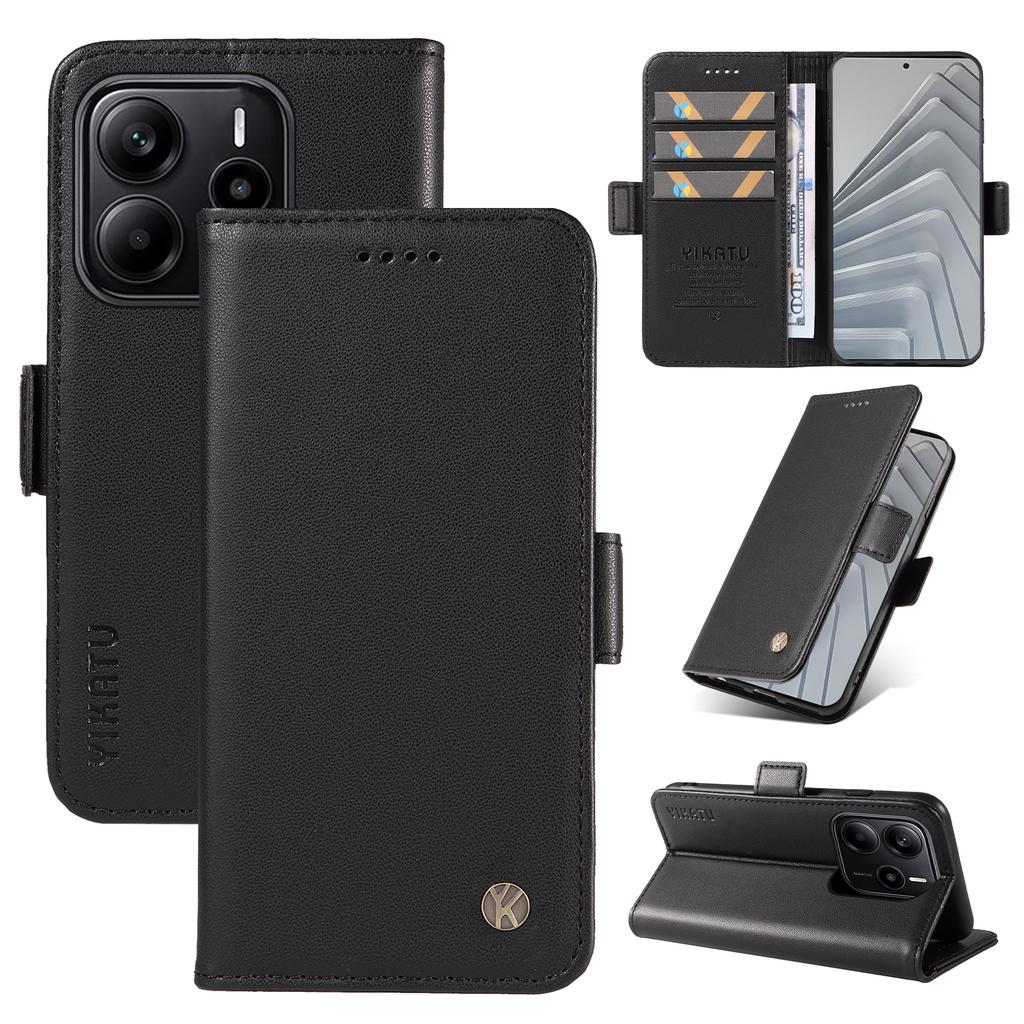 For Xiaomi Redmi Note 14 4G (163.25x76.55x8.16mm) Wallet Phone Case YIKATU YK-003 Leather Stand Cover