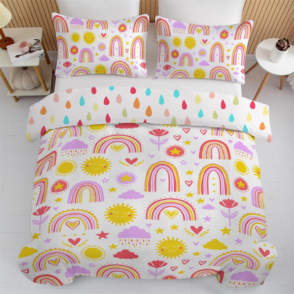 Colorful Rainbow Duvet Cover Microfiber Bedding Set,Print Colorful Rainbow Duvet Quilt Cover And Pillowcase With Zipper Closure