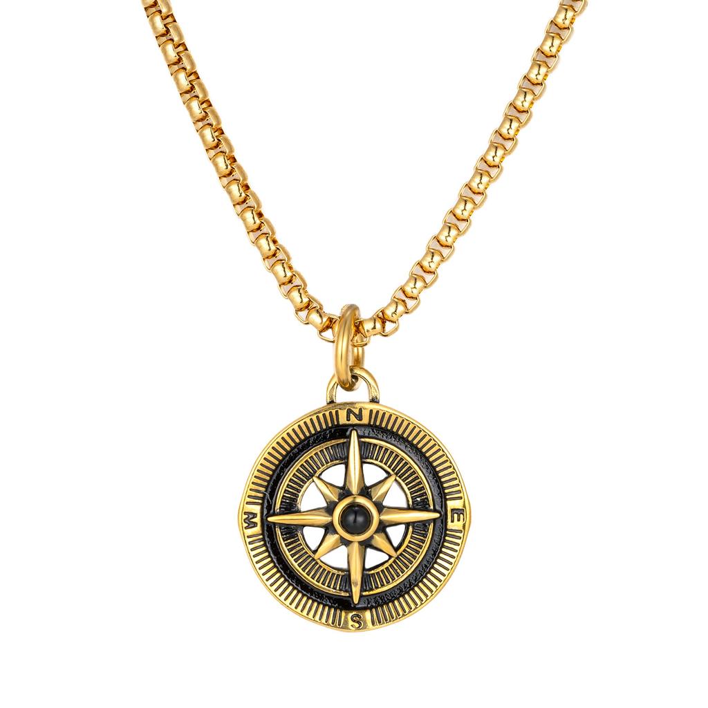 Vintage Compass Pendant Necklace Stainless Steel Disc Necklaces Gold Plated Anti Tarnish Chain Pendants  ALN25123178