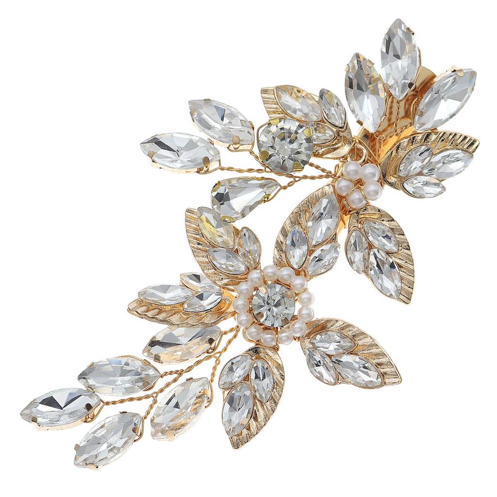 New Handmade Bridal Hair Clip with High-end Feel and Versatile Hair Trimming Edge Clip Alloy Rhinestone Pearl Duckbill Clip