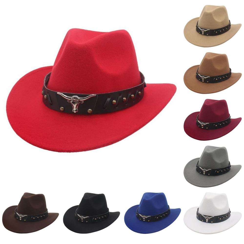 Vintage Studded Bullhead Western Cowboy Hat Ethnic Style Wide Brim Jazz Fedora Hats Tibetan Style Top Hat for Women Men