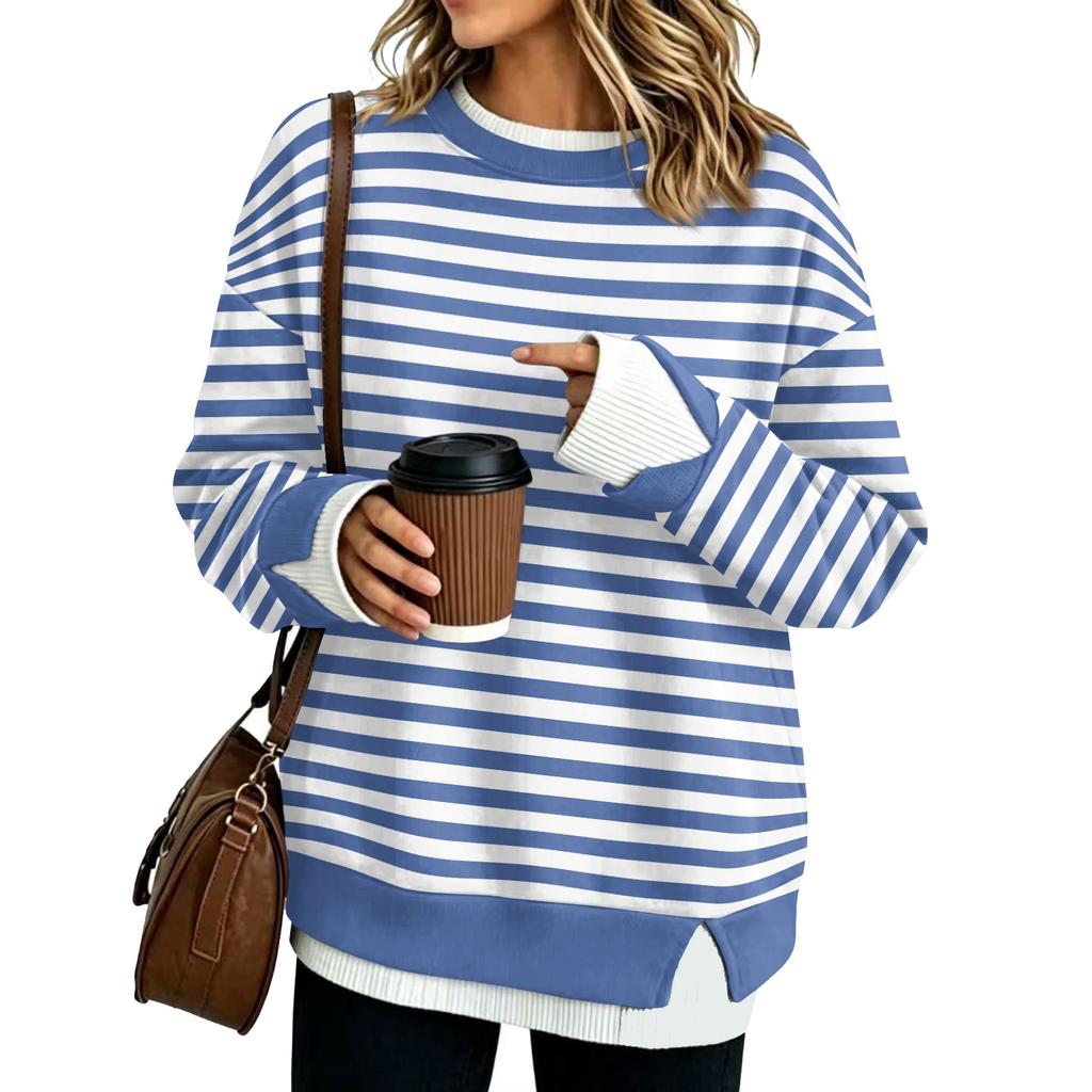 Damen Locker geschnittenes Langarm-Sweatshirt mit Streifen und Look