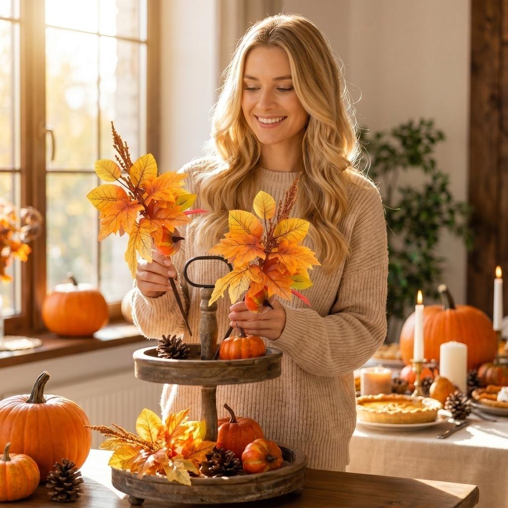 Artificial Fall Maple Leaf Garland for Thanksgiving Home Decor - Table Decoration