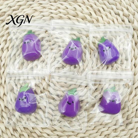 Smiling Eggplant Stress Relief Toy Mini Squeeze Cartoon Sensory Fidget Elastic Anxiety Soft Stretchy Ball
