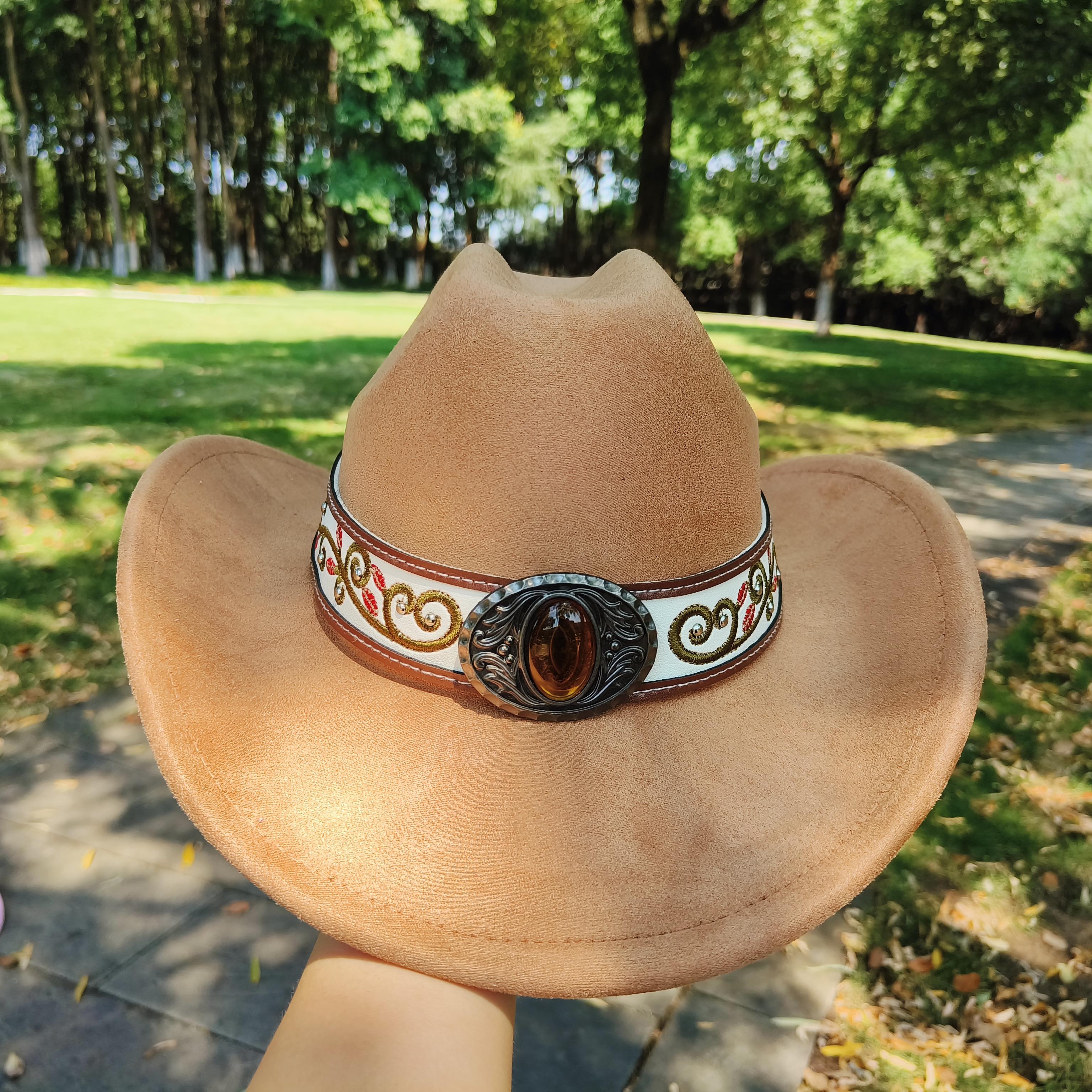

vintage belt Cowboy hat knight hat entic Western Cowboy hat vegan suede hat hard solid cowgirl hat small curved eaves light hat Adult 56-58CM