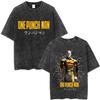 Gewaschenes Vintage Anime One Punch Man Saitama Saitamas Fitnessstudio Lustiges Meme Grafik T-Shirt Herren Damen Fitness Freizeit Übergroße T-Shirts