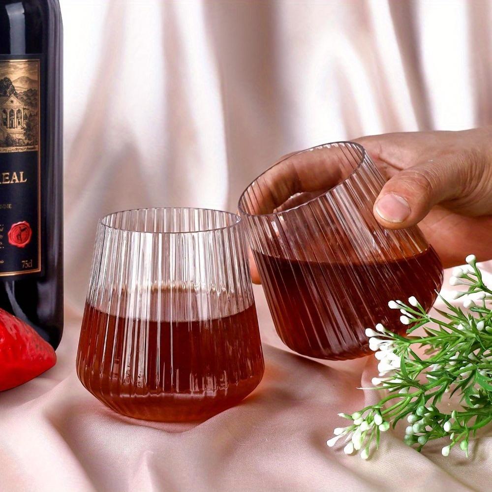 24pcs Plastic Ribbed Wine Glasses Origami Disposable Wine Glasses Unbreakable Clear Plastic Cocktail Glasses Plastic Wine Champagne Whiskey Glasses