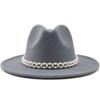 Woolen Hat Elegant Fashion Pearl Woolen Hat British Style Jazz Hat Big Brim Hat Women's Autumn and Winter Top Hat