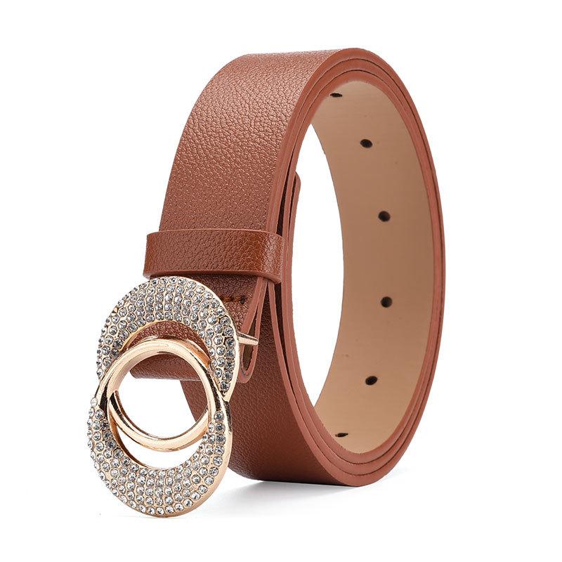 Diamond Double Round Buckle Ladies Belt Dress Vintage Decorative Fine Belt Women