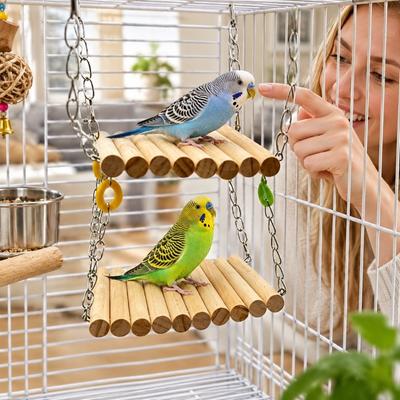 Wood Bird Cage Swing Toy Double-layer Parakeet Climbing Toy Parrot Training Bridge  Small Animals
