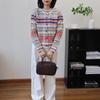 Color jacquard sweater jacket autumn and winter new retro crew neck soft waxy knitted cardigan top women