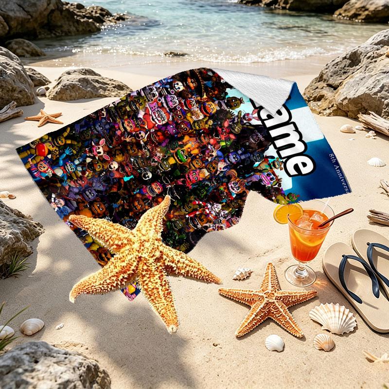 Personalisierter Strandtuch mit individuellem Namen für Five Nights at Freddy's, für Reise Camping Strandparty Heimdekoration, Geburtstagsgeschenk für Familie & Freunde