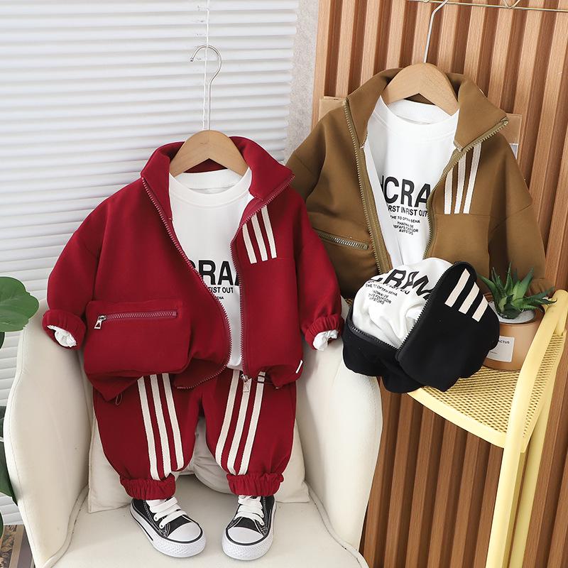

2024 Spring Boys Zipper Three-Piece Set: Stylish Back-to-School Outfit for Children 80cm-120cm/5 pieces per set червоний