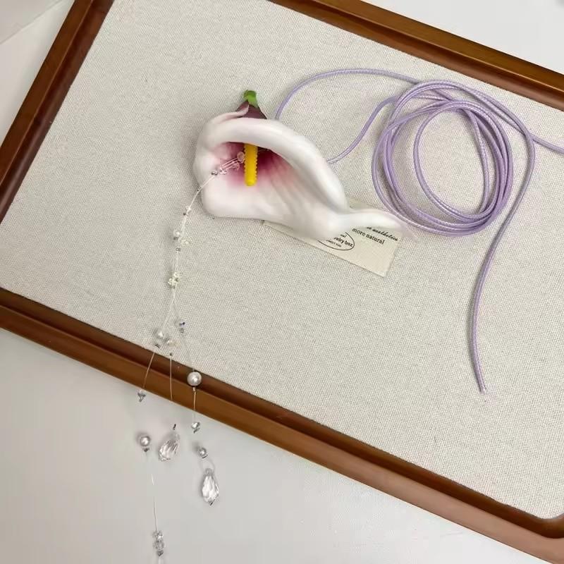 

New Colourful Calla Lily Beaded Pendant Tie Necklace INS French Vintage Elegant Flower Jewellery for Women Birthday Gift Other