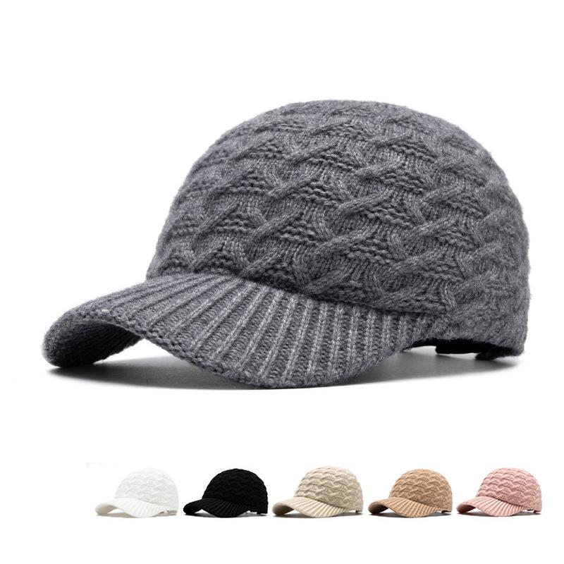 

Осенне-зимняя теплая вязаная шерстяная бейсболка однотонная женская кепка розовый