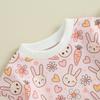 Baby flickor Pojkar Rödbyxor 3M 6M 9M 12M 18M Blomma Kanintryck Rundhals Kortärmad Body Casual påskkläder