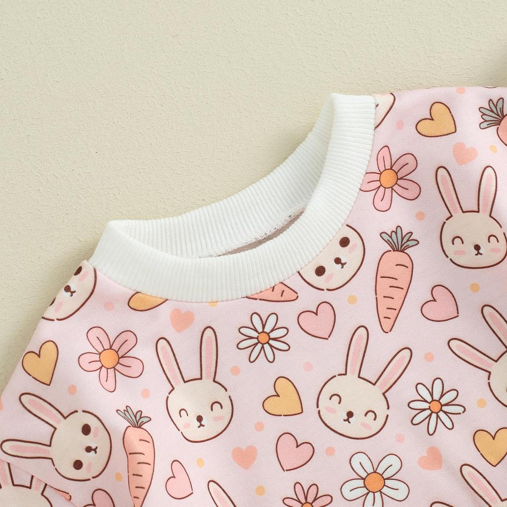 Baby flickor Pojkar Rödbyxor 3M 6M 9M 12M 18M Blomma Kanintryck Rundhals Kortärmad Body Casual påskkläder