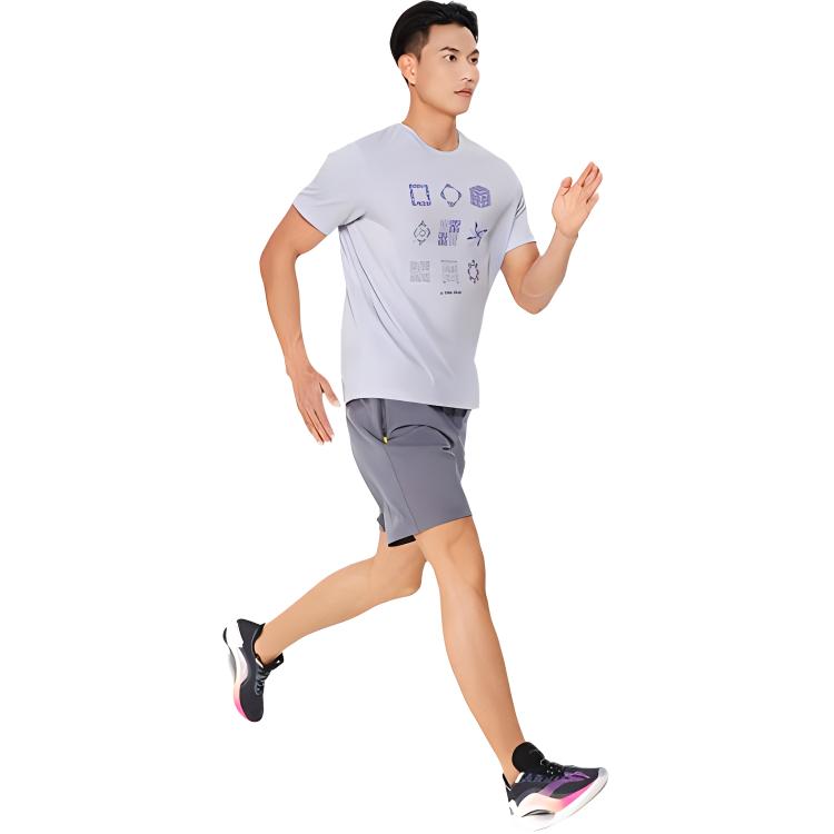 Li Ning Running Collection T Shirts Men's Purple Crew Neck Moderate Straight Fit ATSR487-2