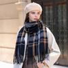Korean Plaid Imitation Cashmere Tassel Scarf for Women Winter Warm and Versatile Shawl Dual Purpose Student Couple Scarf