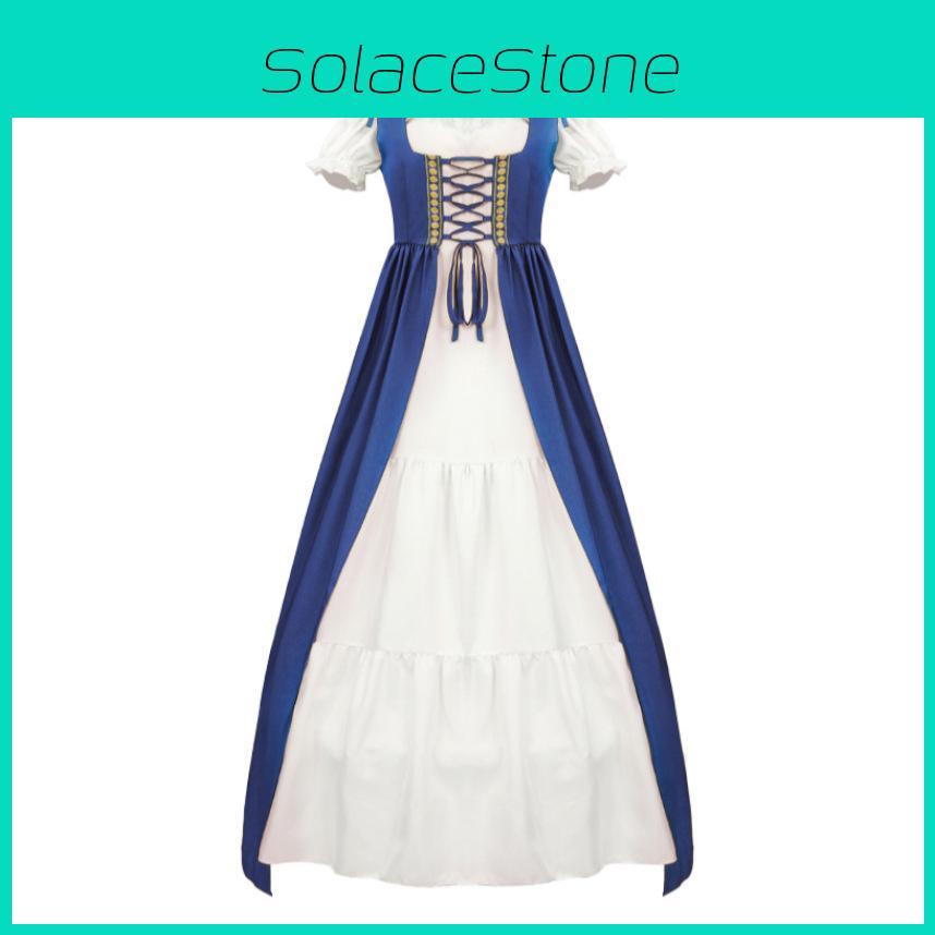Medieval Themed Costume Dress With Linen Blend Fabric And Flared Skirt For Cosplayers And Enthusiasts