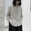 Johnature Simple Loose Striped Long Sleeve Shirt Spring Lapel Casual Loose Women Shirts
