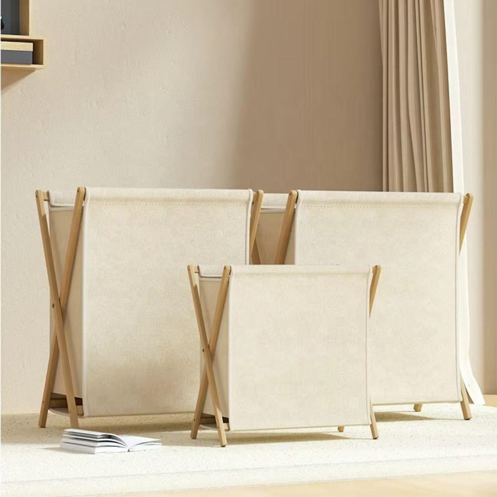 Bamboo Bracket Laundry Basket Foldable Dirty Clothes Organizer Collapsible Clothes Bins  Home