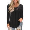 Women Fashion Lace Solid Splicing O-Neck Long Sleeve T-Shirt Blouse Tops