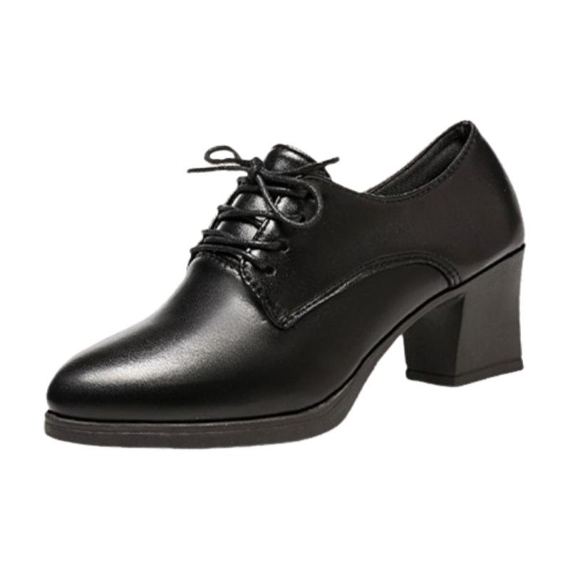 2025 new deep-mouth fashion soft leather one-pedal single shoes summer versatile large-size lace-up round head casual leather shoes