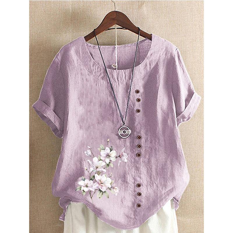 JPNTKY Women's Fashion Casual Short Sleeve O-Neck Blouses & Shirts