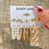 New Gold Color Big Circle Hoop Earring Set for Women Fashion Bohemia Vintage Pearl Earring Heart Zircon Ear Studs Jewelry Gifts