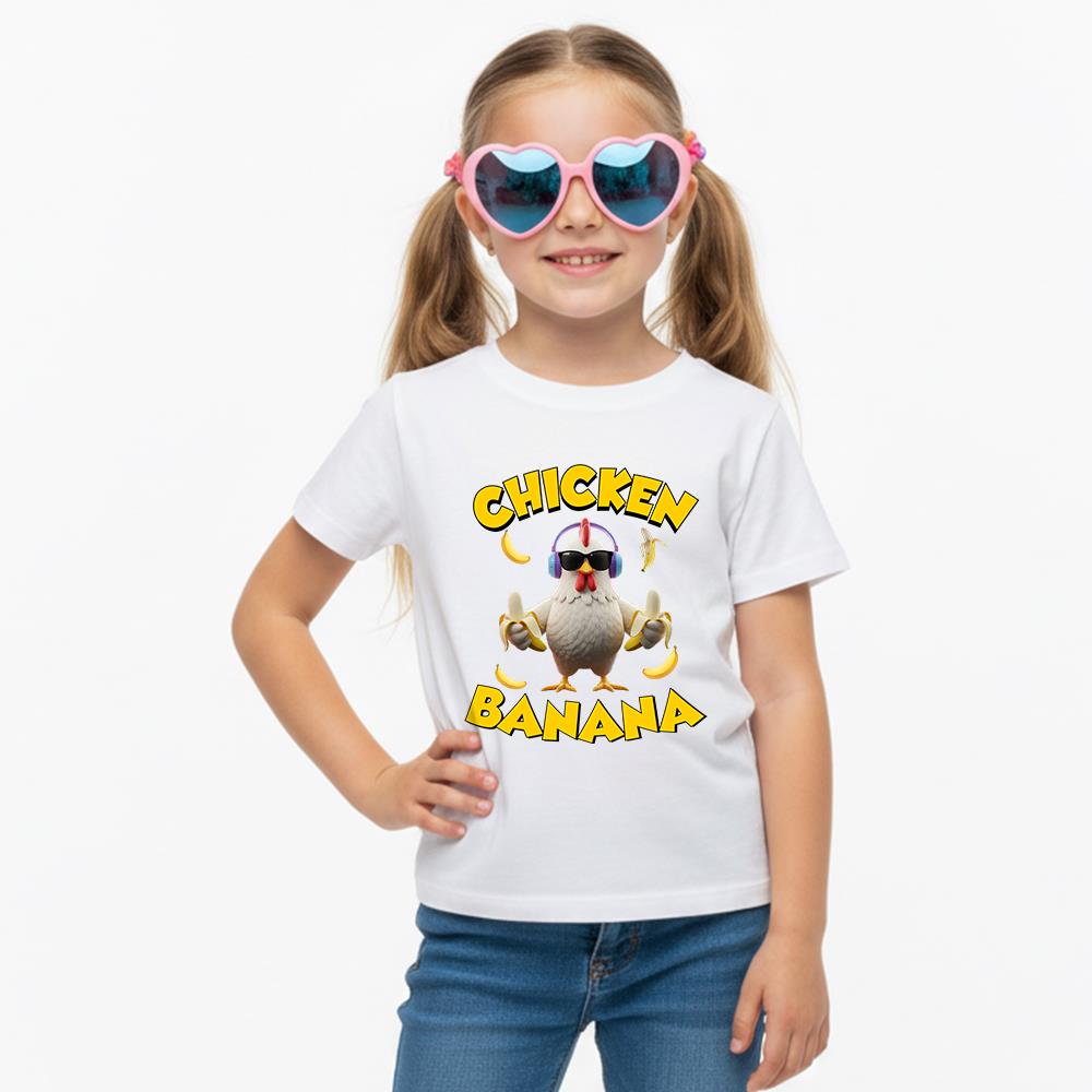 Koszulki Dziecięce Kurczak Banan Ubrania T-shirt Dzieci Kreskówki Casualowy Top Chłopiec Dziewczynka Krótki Rękaw Urocze Stroje Prezent T-shirt Biały/Czarny
