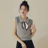 Fashionable And Casual Contrasting Navy Collar Knotted Sweet Loose Sleeveless Vest