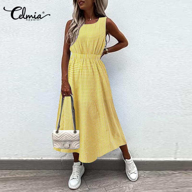 

Celmia Plaid Summer Womens Fashion Party Макси-платье