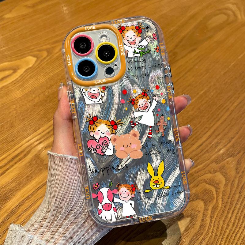 For Apple 16 Feather Cream Phone Case Cute Illustration for IPhone15promax Cartoon 14/13 Personality