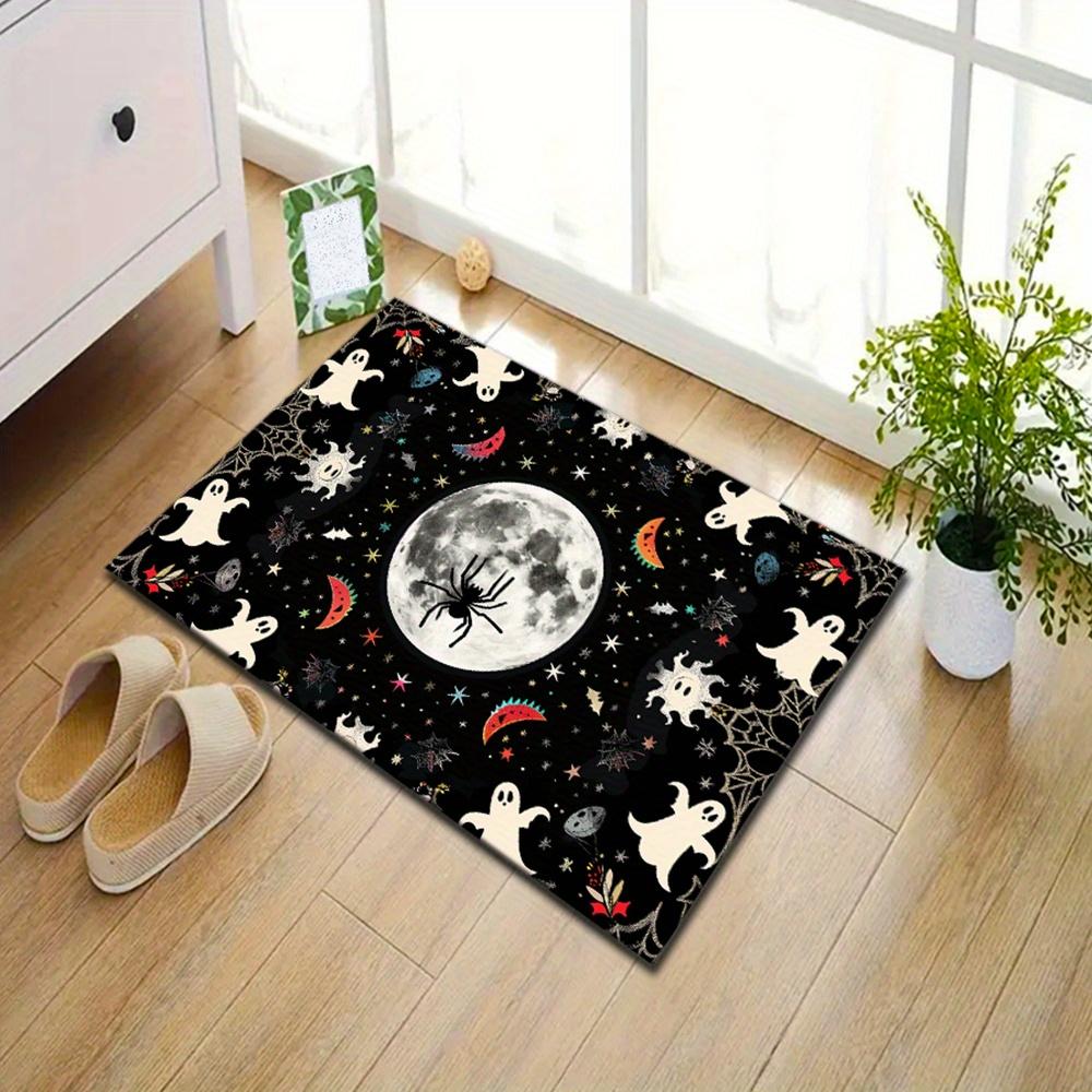 Halloween Ghost Printed Area Rug: Spider & Moon Pattern Carpet for Easy Cleaning and Durable Use in Bedrooms and Living Spaces