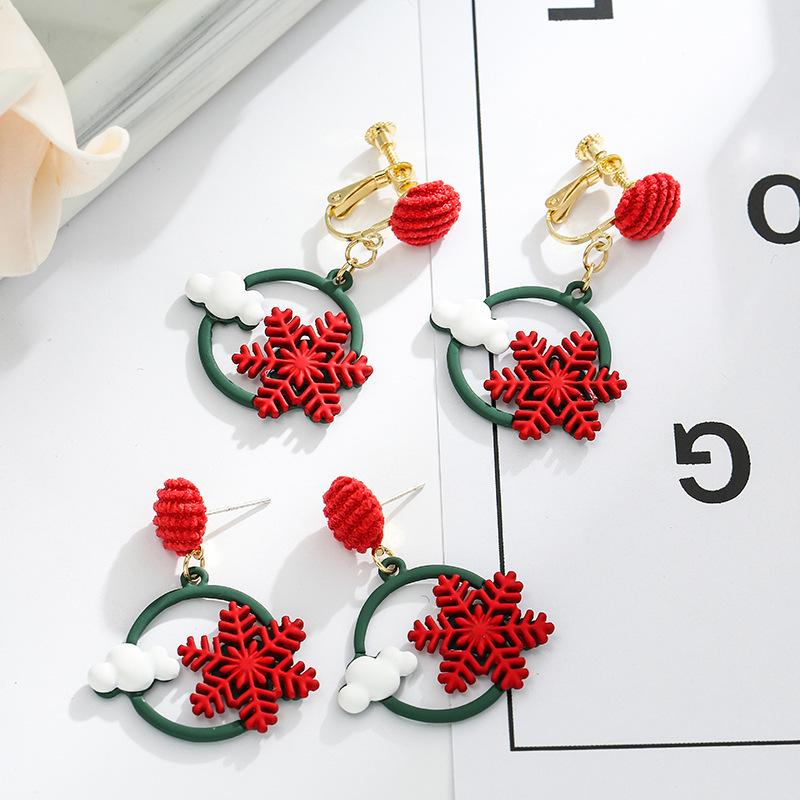 S925 Silber Schneeflocke Rot Ohrringe - Weihnachts-Mode Stecker für Frauen