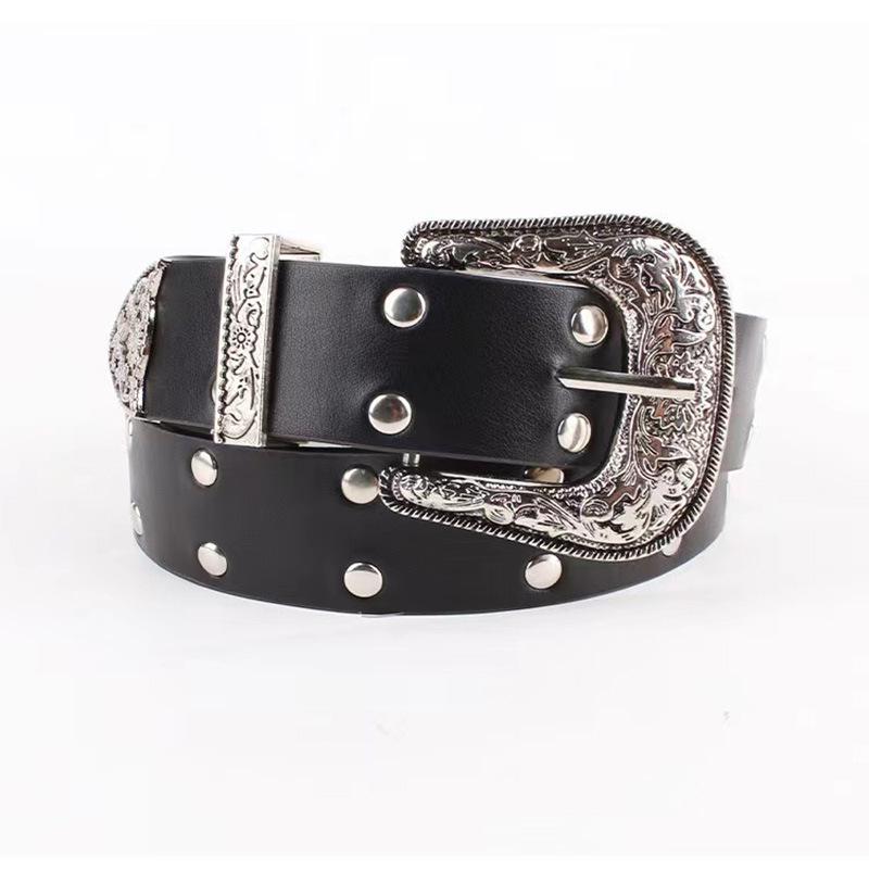 Y2K Nietengürtel mit Metallschnalle - Damen Retro Punk Schwarzer Gürtel