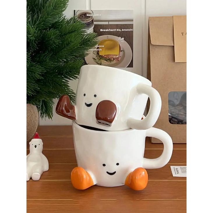 Tazza da Caffè Faccina Felice Con Manico Tazza da Caffè in Ceramica Faccina Affascinante Con Piedini Carini Tazze per Acqua Regali di Compleanno Arredamento per Ufficio e Casa