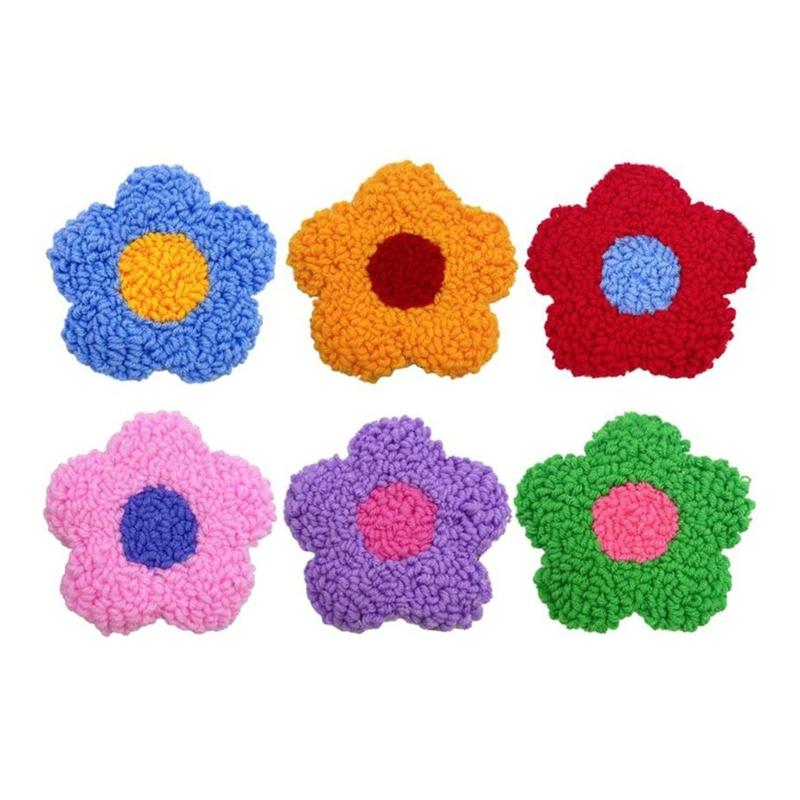 Punch Needle Embroidery Set With 6 Florals Coasters Pattern and Reusable Tool for Child Adults