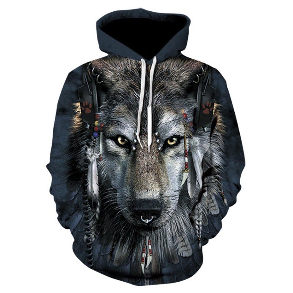 

Толстовка с 3D-головой волка Late Night Wolf Howling Clothes Wolf King Pattern Printed Top Персонализированная толстовка с капюшоном S