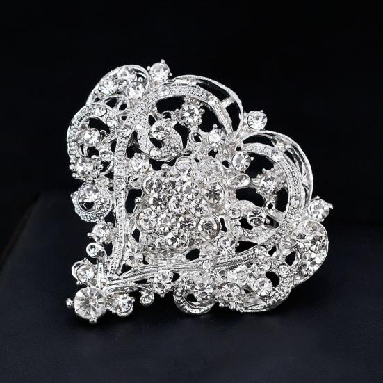 Yousheng Elegant Heart Shape Brooch Shining Rhinestones Inlaid Pin Suit Lapel Dress Women Badge Jewelry Gift Coat Accessories