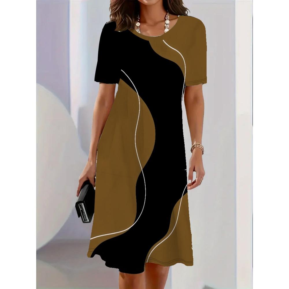 Fashion Women Elegant Dress Gradient Print Design Sense Pattern Summer Elegant Women A-Line Dress Casual Short Sleeve Mini Dress