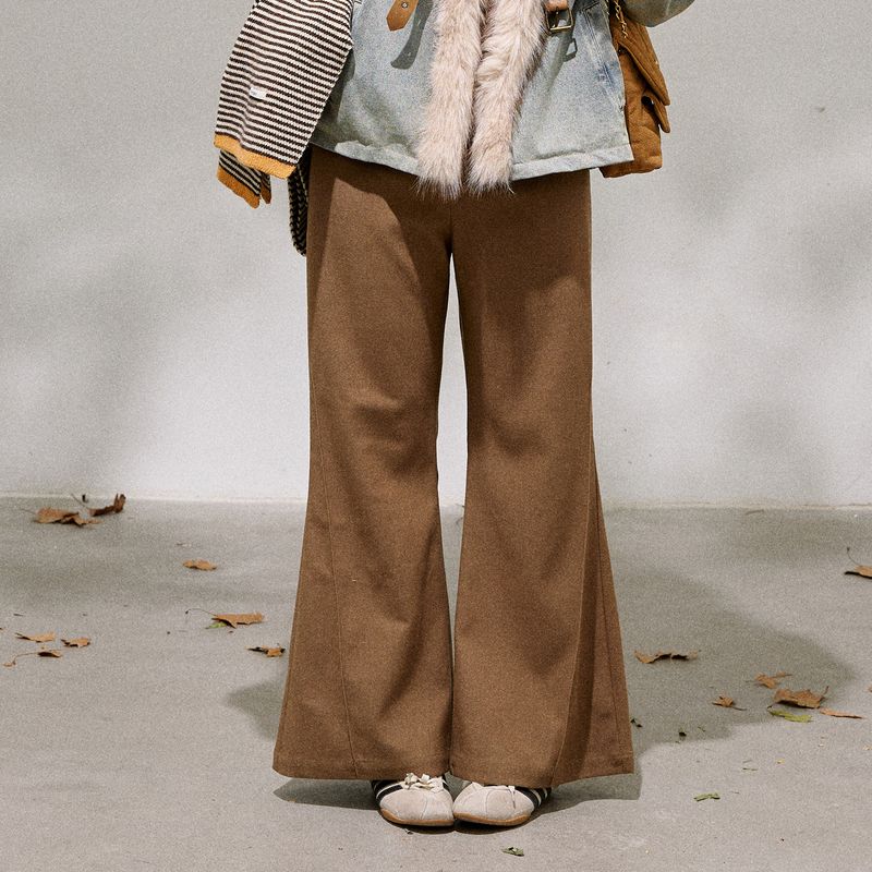 

Zhang Daren s New Plus-Size Women s Clothing for Chubby Girls, Vintage Hong Kong Style Plush Denim Jacket and Flared Casual Pants Set Brown Pants (Belt Not Included) M