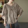 Cotton Foreign Style Hollow Out Lace Embroidery V-neck Top Women's Loose Large Sunscreen Blouse Holiday Style Outside