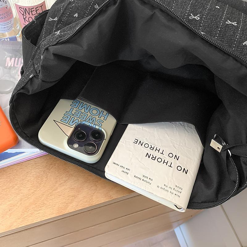 Denim Bag Women's Shoulder Bag Large Capacity Tote Bag Bow Print Commuter Crossbody Bag