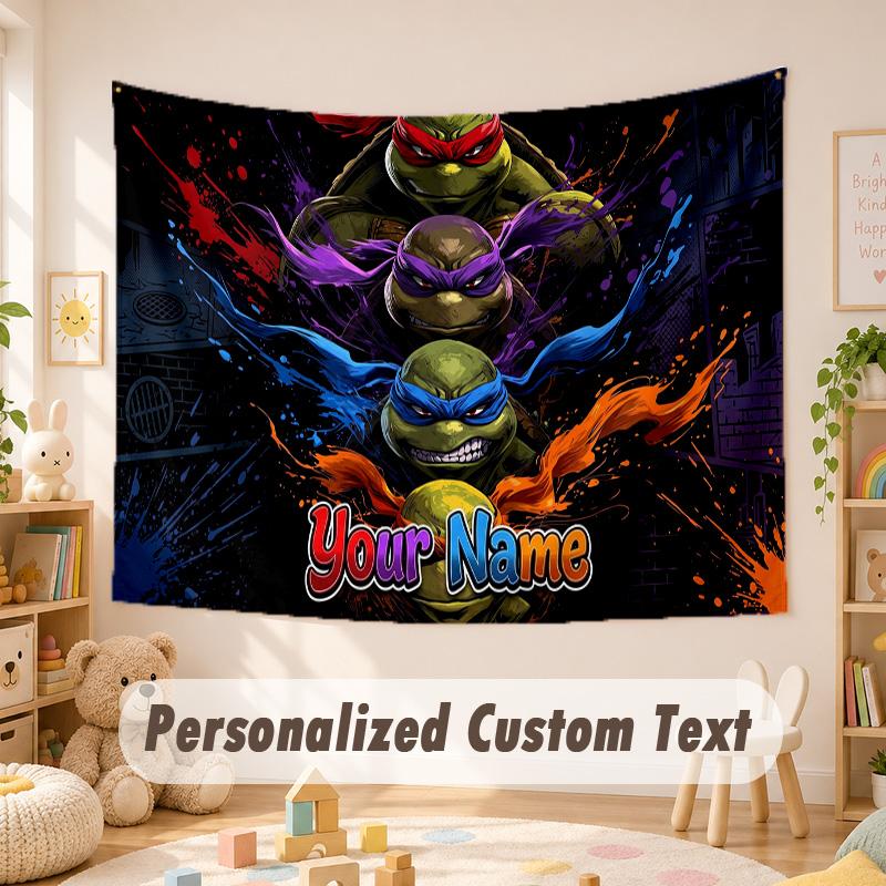 Custom Name Text Tapestry,Teenage Mutant Ninja Turtles Boho Wall Hanging, Decorative Backdrop Tapestry For Room