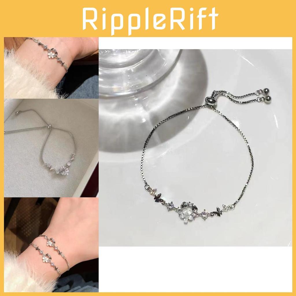 Trendy Silver Bracelet For Women With Beautiful Flower And Butterfly Decorations