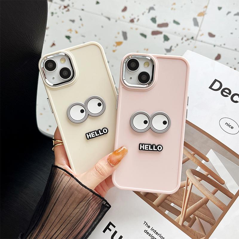 Cartoon Big Eyes Hello Mobile Phone Case For Apple 17Promax Silicone Iphone15 Solid Color 14 Simple 8